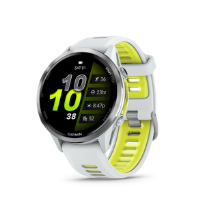 Garmin Forerunner 970 - Whitestone/Amp Yellow — Reloj GPS Running — vista frontal