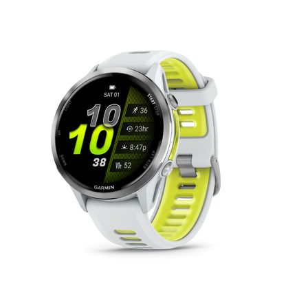 Garmin Forerunner 970 - Whitestone/Amp Yellow — Reloj GPS Running — vista frontal