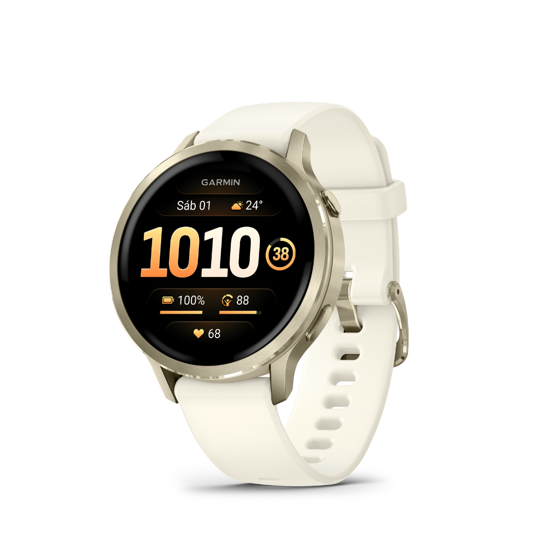 Garmin Venu 4 - 41mm Beige Lunar Gold — Smartwatch Multideporte — vista frontal
